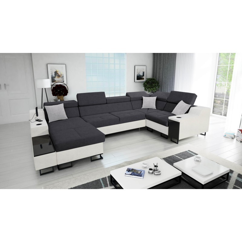 Ecksofa U Avanti IV Mini mit Schlaffunktion Velours, Sawana 96 + Kunstleder | Möbel für Ihr Zuhause
