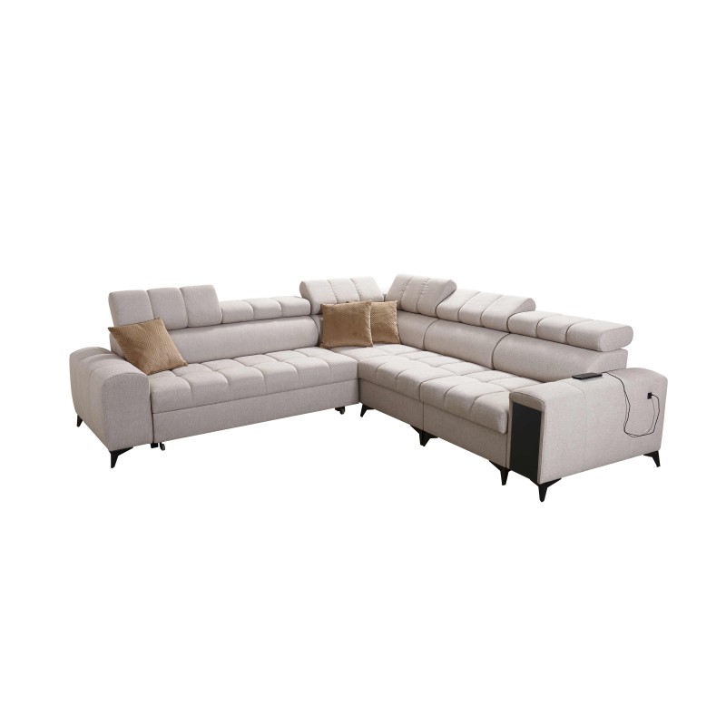 Ecksofa Venna III mit Schlaffunktion, USB-Anschluss und aufklappbarer Bar - Plüsch, Avra 2 Ecksofa Venna III mit Schlaffunktion, USB-Anschluss und aufklappbarer Bar - Plüsch, Avra 2