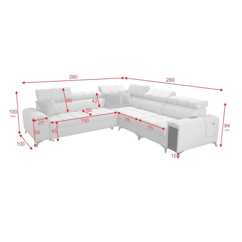 Ecksofa Venna III mit Schlaffunktion, USB-Anschluss und aufklappbarer Bar - Plüsch, Avra 2 Ecksofa Venna III mit Schlaffunktion, USB-Anschluss und aufklappbarer Bar - Plüsch, Avra 2