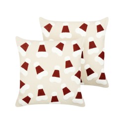 Zestaw 2 poduszek dekoracyjnych SUGARPLUM Bawełna 45 x 45 cm Jasnobeżowy Wzór świąteczny Zestaw 2 poduszek dekoracyjnych SUGARPLUM Bawełna 45 x 45 cm Jasnobeżowy Wzór świąteczny