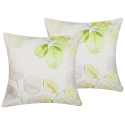 Zestaw 2 poduszek dekoracyjnych PEPEROMIA Bawełna 45 x 45 cm Biały Wzór roślinny Zestaw 2 poduszek dekoracyjnych PEPEROMIA Bawełna 45 x 45 cm Biały Wzór roślinny