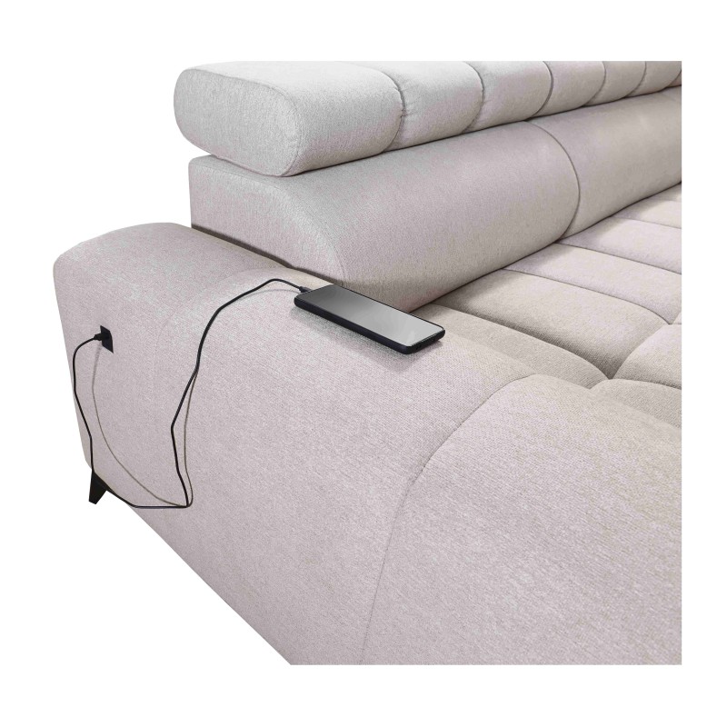 Ecksofa Venna III mit Schlaffunktion, USB-Anschluss und öffnender Bar - Plüsch, Avra 11 Ecksofa Venna III mit Schlaffunktion, USB-Anschluss und öffnender Bar - Plüsch, Avra 11