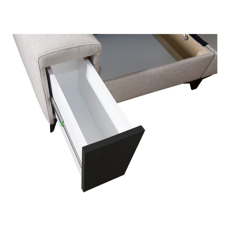 Ecksofa Venna III mit Schlaffunktion, USB-Anschluss und öffnender Bar - Plüsch, Avra 11 Ecksofa Venna III mit Schlaffunktion, USB-Anschluss und öffnender Bar - Plüsch, Avra 11