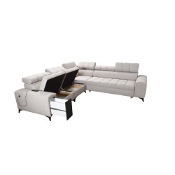 Ecksofa Venna III mit Schlaffunktion, USB-Anschluss und öffnender Bar - Plüsch, Avra 11 Ecksofa Venna III mit Schlaffunktion, USB-Anschluss und öffnender Bar - Plüsch, Avra 11