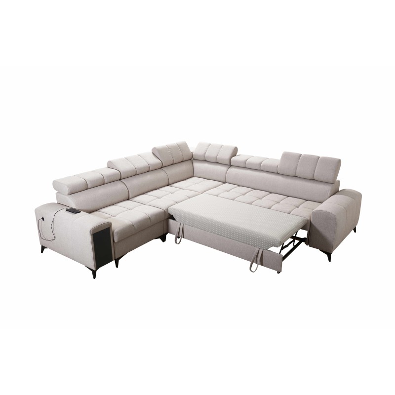 Ecksofa Venna III mit Schlaffunktion, USB-Anschluss und öffnender Bar - Plüsch, Avra 11 Ecksofa Venna III mit Schlaffunktion, USB-Anschluss und öffnender Bar - Plüsch, Avra 11