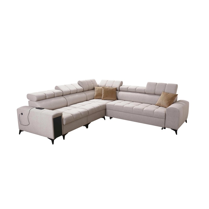 Ecksofa Venna III mit Schlaffunktion, USB-Anschluss und öffnender Bar - Plüsch, Avra 11 Ecksofa Venna III mit Schlaffunktion, USB-Anschluss und öffnender Bar - Plüsch, Avra 11