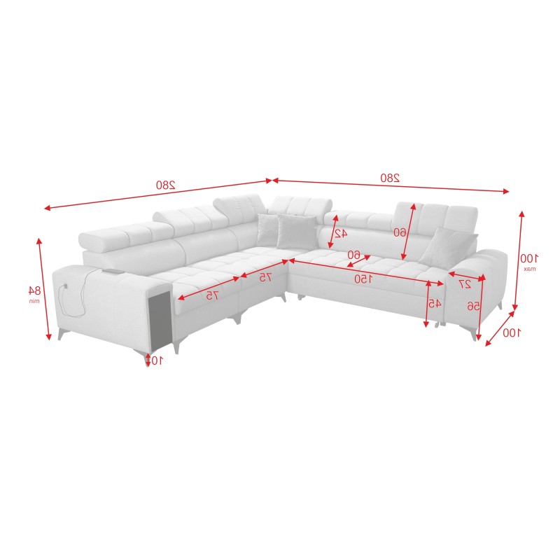 Ecksofa Venna III mit Schlaffunktion, USB-Anschluss und öffnender Bar - Plüsch, Avra 11 Ecksofa Venna III mit Schlaffunktion, USB-Anschluss und öffnender Bar - Plüsch, Avra 11