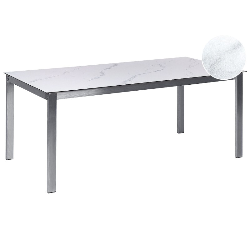 Stół ogrodowy COSOLETO 180 cm 90 cm Efekt marmuru Szkło Biały