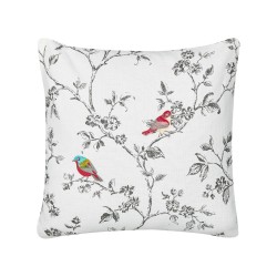 Bawełniana poduszka dekoracyjna z motywem ptaków 45 x 45 cm biała DILLENIA Bawełniana poduszka dekoracyjna z motywem ptaków 45 x 45 cm biała DILLENIA