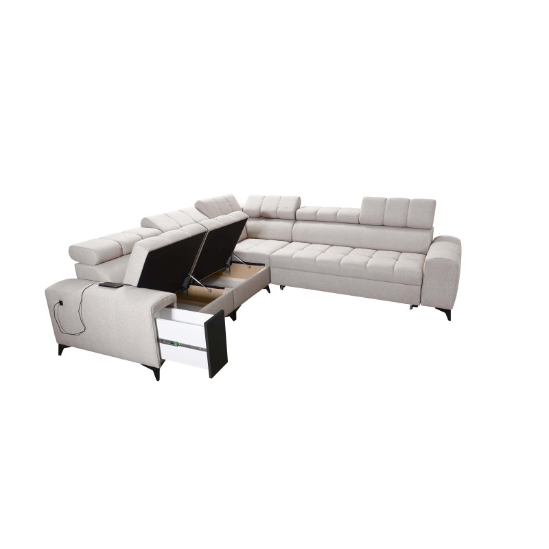 Ecksofa Venna III mit Schlaffunktion, USB-Anschluss und aufklappbarer Bar - Plüsch, Avra 2 Ecksofa Venna III mit Schlaffunktion, USB-Anschluss und aufklappbarer Bar - Plüsch, Avra 2