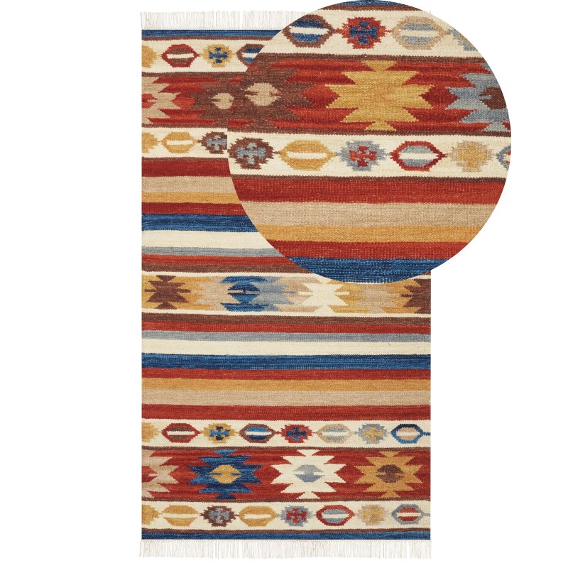 Dywan wełniany kilim 80 x 150 cm wielokolorowy JRARAT