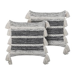 Zestaw 2 poduszek dekoracyjnych ROCHEA Bawełna 45 x 45 cm Czarny W paski Zestaw 2 poduszek dekoracyjnych ROCHEA Bawełna 45 x 45 cm Czarny W paski