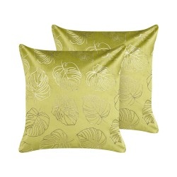 Zestaw 2 poduszek dekoracyjnych DELICIOSA Welur 45 x 45 cm Jasnozielony Wzór roślinny Zestaw 2 poduszek dekoracyjnych DELICIOSA Welur 45 x 45 cm Jasnozielony Wzór roślinny