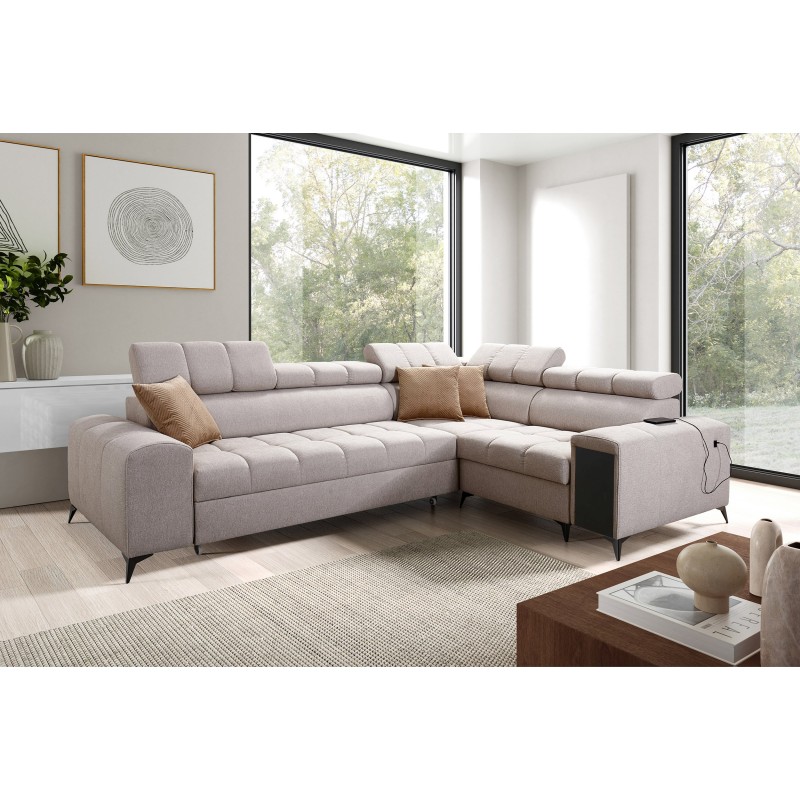 Venna II - Luxuriöse Ecksofa mit Schlaffunktion, USB-Anschluss und Bar | [Twoja Firma]