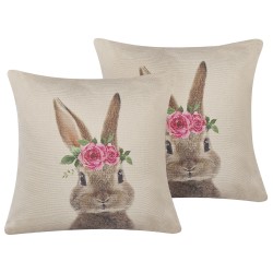 2 poduszki dekoracyjne z motywem królika 45 x 45 cm szarobeżowe TULIPA 2 poduszki dekoracyjne z motywem królika 45 x 45 cm szarobeżowe TULIPA