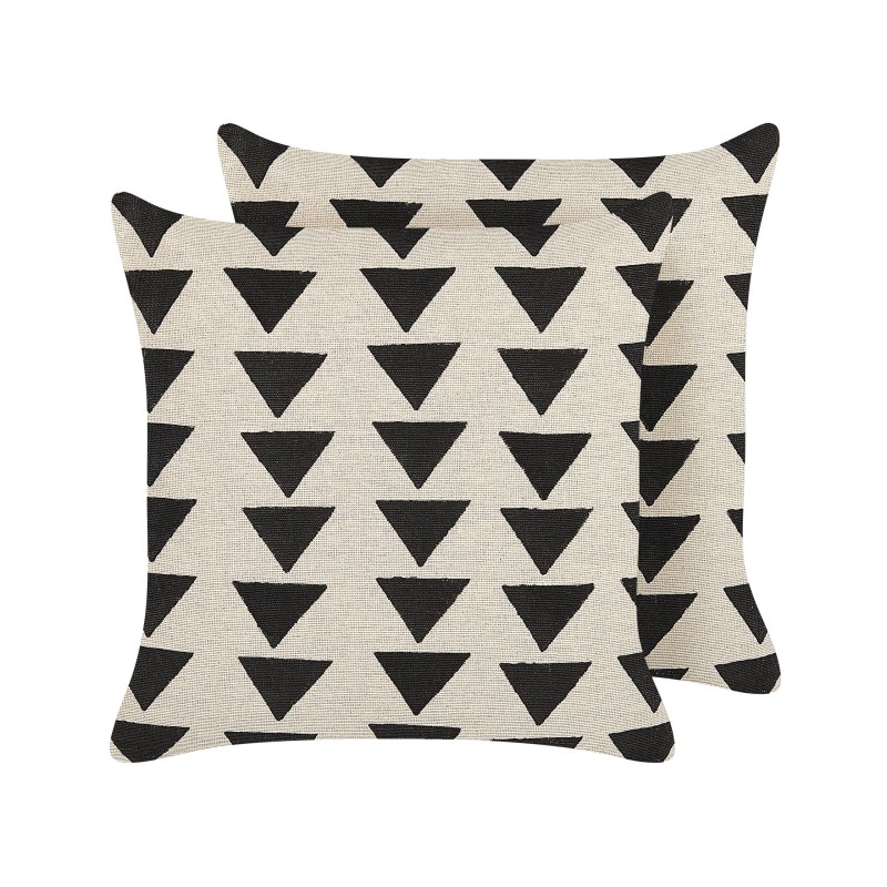 Zestaw 2 poduszek dekoracyjnych CERCIS Bawełna 45 x 45 cm Beżowy Wzór geometryczny Zestaw 2 poduszek dekoracyjnych CERCIS Bawełna 45 x 45 cm Beżowy Wzór geometryczny