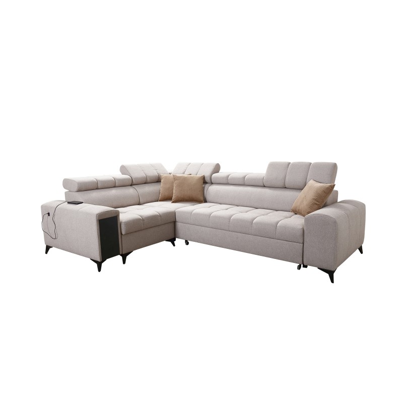 Venna II - Luxury Corner Sofa with Sleeping Function, USB Port and Bar | [Your Company]