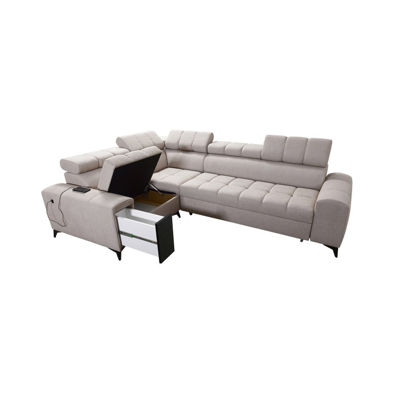 Venna II - Luxury Corner Sofa with Sleeping Function, USB Port and Bar | [Your Company]