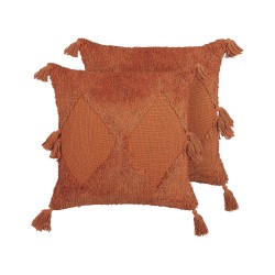 Zestaw 2 poduszek dekoracyjnych AVIUM Bawełna 45 x 45 cm Pomarańczowy Wzór geometryczny Zestaw 2 poduszek dekoracyjnych AVIUM Bawełna 45 x 45 cm Pomarańczowy Wzór geometryczny