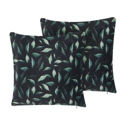 Zestaw 2 poduszek dekoracyjnych TOADFLAX Welur 45 x 45 cm Zielony Czarny Wzór roślinny