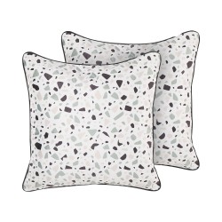 Zestaw 2 poduszek dekoracyjnych LAVENDER Welur 45 x 45 cm Biały Efekt lastryko Zestaw 2 poduszek dekoracyjnych LAVENDER Welur 45 x 45 cm Biały Efekt lastryko