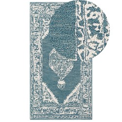Dywan wełniany 80 x 150 cm biało-niebieski GEVAS Dywan wełniany 80 x 150 cm biało-niebieski GEVAS