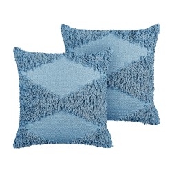 2 poduszki dekoracyjne bawełniane tuftowane 45 x 45 cm niebieskie RHOEO 2 poduszki dekoracyjne bawełniane tuftowane 45 x 45 cm niebieskie RHOEO