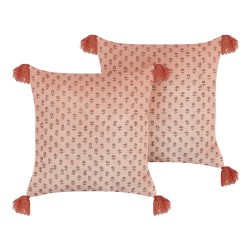 Zestaw 2 poduszek dekoracyjnych RUMHORA Welur 45 x 45 cm Różowy Wzór kwiatowy Zestaw 2 poduszek dekoracyjnych RUMHORA Welur 45 x 45 cm Różowy Wzór kwiatowy