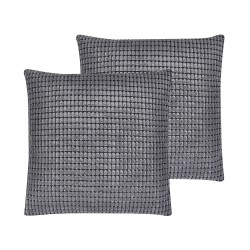 Zestaw 2 poduszek dekoracyjnych ASPIDISTRA Welur 45 x 45 cm Szary Wzór geometryczny Zestaw 2 poduszek dekoracyjnych ASPIDISTRA Welur 45 x 45 cm Szary Wzór geometryczny