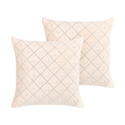 Zestaw 2 poduszek dekoracyjnych YARROW Welur 45 x 45 cm Beżowy Wzór geometryczny Zestaw 2 poduszek dekoracyjnych YARROW Welur 45 x 45 cm Beżowy Wzór geometryczny