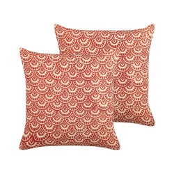 Zestaw 2 poduszek dekoracyjnych RHUS Bawełna 45 x 45 cm Czerwony Wzór geometryczny Zestaw 2 poduszek dekoracyjnych RHUS Bawełna 45 x 45 cm Czerwony Wzór geometryczny