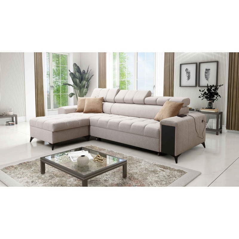 Venna I Mini Corner Sofa with Sleeping Function and USB Port in Plush Fabric, Avra 17 Venna I Mini Corner Sofa with Sleeping Function and USB Port in Plush Fabric, Avra 17