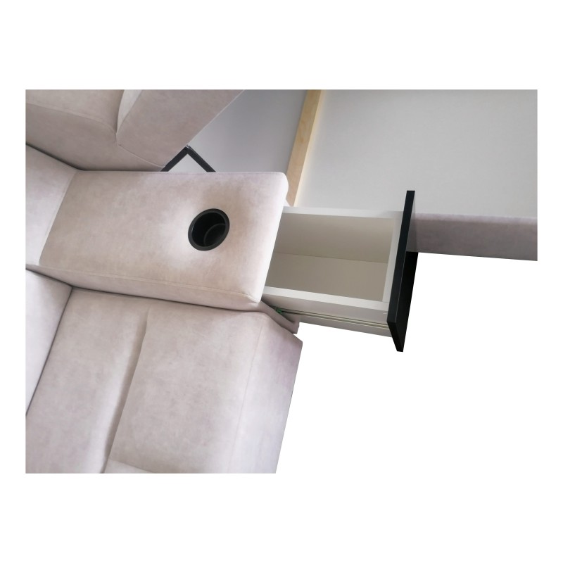 Sofá esquinero en forma de U Avanti V con función de cama, lámpara con puerto USB y tela de terciopelo, Whisper 3 + cuero ecológ Sofá esquinero en forma de U Avanti V con función de cama, lámpara con puerto USB y tela de terciopelo, Whisper 3 + cuero ecológ