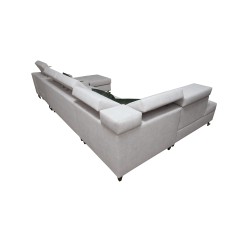 Sofá esquinero en forma de U Avanti V con función de cama, lámpara con puerto USB y tela de terciopelo, Whisper 3 + cuero ecológ Sofá esquinero en forma de U Avanti V con función de cama, lámpara con puerto USB y tela de terciopelo, Whisper 3 + cuero ecológ