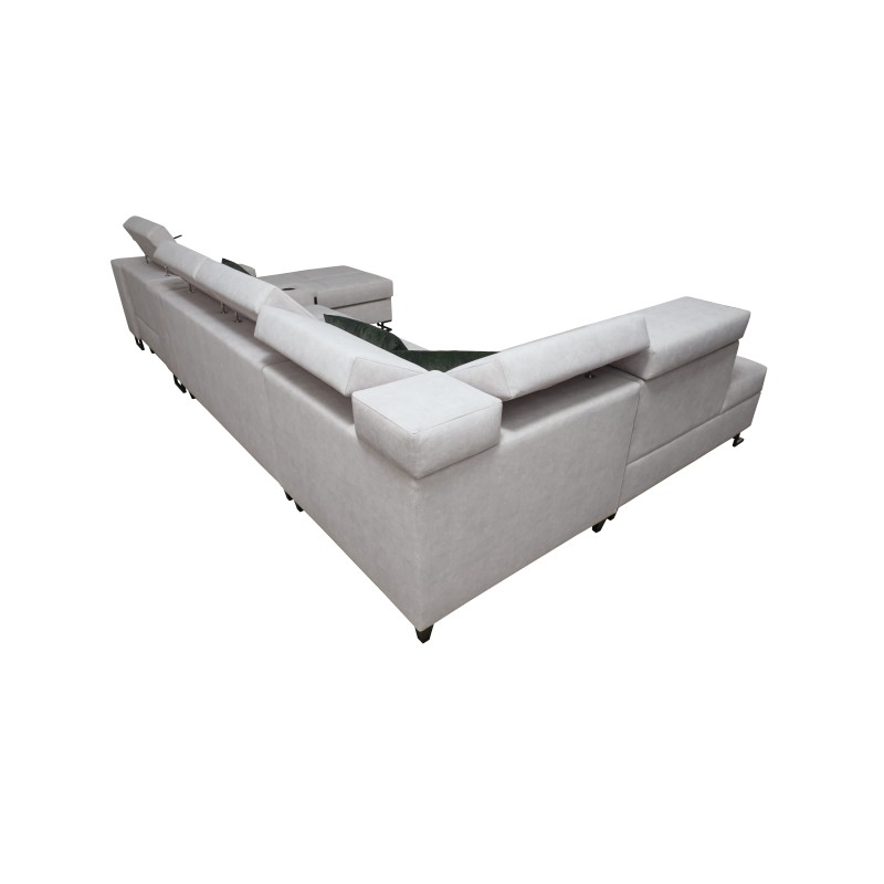 Sofá esquinero en forma de U Avanti V con función de cama, lámpara con puerto USB y tela de terciopelo, Whisper 3 + cuero ecológ Sofá esquinero en forma de U Avanti V con función de cama, lámpara con puerto USB y tela de terciopelo, Whisper 3 + cuero ecológ