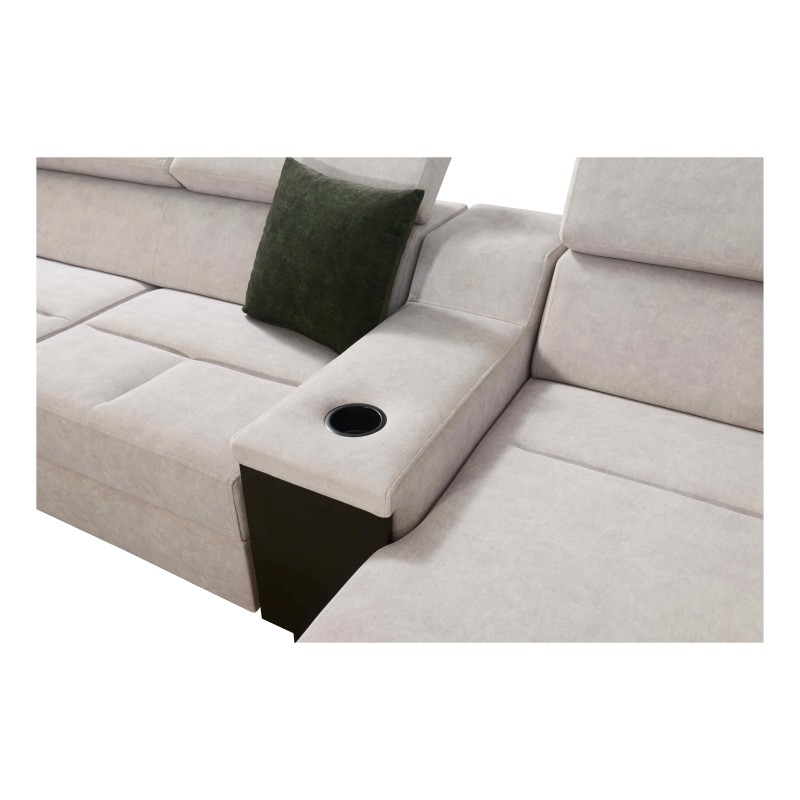 Sofá esquinero en forma de U Avanti V con función de cama, lámpara con puerto USB y tela de terciopelo, Whisper 3 + cuero ecológ Sofá esquinero en forma de U Avanti V con función de cama, lámpara con puerto USB y tela de terciopelo, Whisper 3 + cuero ecológ
