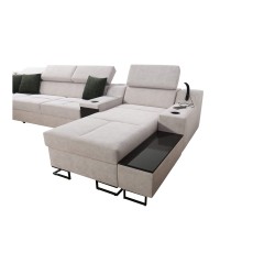 Sofá esquinero en forma de U Avanti V con función de cama, lámpara con puerto USB y tela de terciopelo, Whisper 3 + cuero ecológ Sofá esquinero en forma de U Avanti V con función de cama, lámpara con puerto USB y tela de terciopelo, Whisper 3 + cuero ecológ