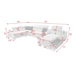 Narożnik w kształcie U Avanti V z funkcją spania, lampką z portem USB i tkaniną Welur, Whisper 9 Narożnik w kształcie U Avanti V z funkcją spania, lampką z portem USB i tkaniną Welur, Whisper 9
