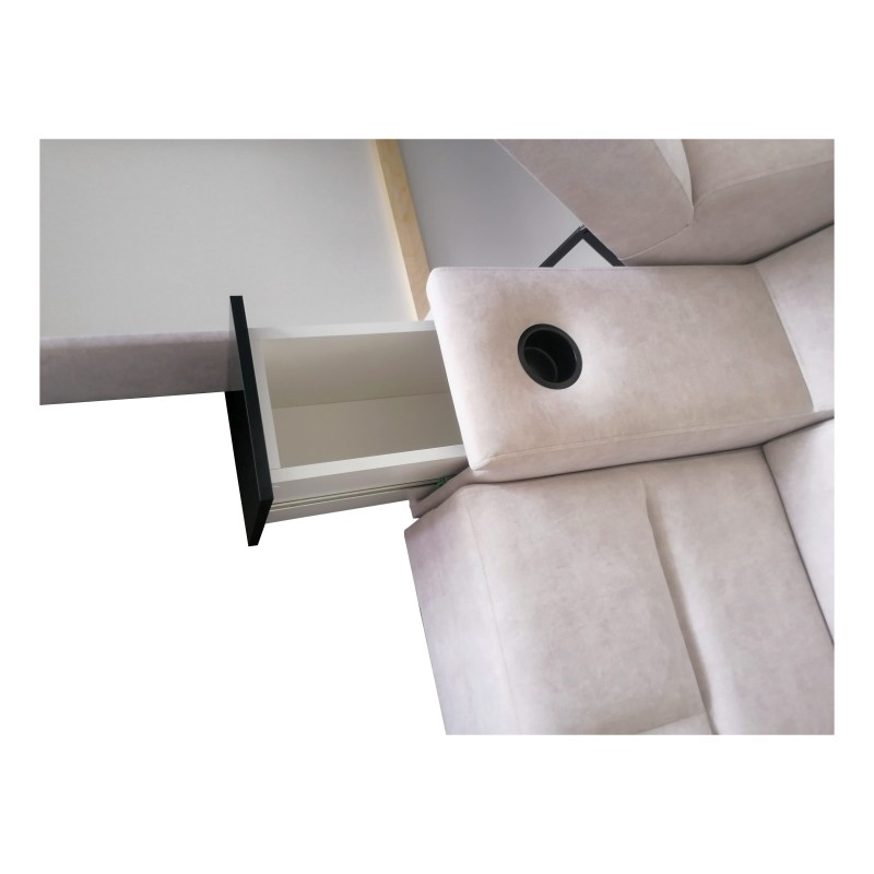 Sofá esquinero en forma de U Avanti V con función de cama, lámpara con puerto USB y tela de terciopelo, Whisper 3 + cuero ecológ Sofá esquinero en forma de U Avanti V con función de cama, lámpara con puerto USB y tela de terciopelo, Whisper 3 + cuero ecológ