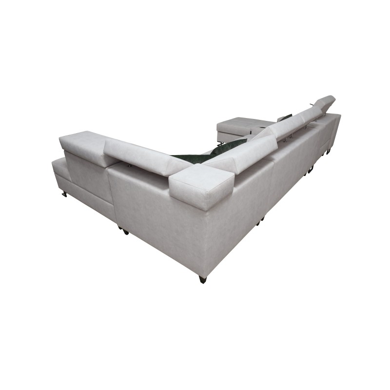 Sofá esquinero en forma de U Avanti V con función de cama, lámpara con puerto USB y tela de terciopelo, Whisper 3 + cuero ecológ Sofá esquinero en forma de U Avanti V con función de cama, lámpara con puerto USB y tela de terciopelo, Whisper 3 + cuero ecológ