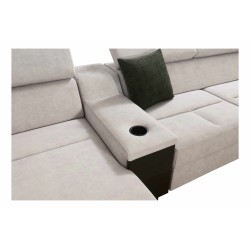 Sofá esquinero en forma de U Avanti V con función de cama, lámpara con puerto USB y tela de terciopelo, Whisper 3 + cuero ecológ Sofá esquinero en forma de U Avanti V con función de cama, lámpara con puerto USB y tela de terciopelo, Whisper 3 + cuero ecológ