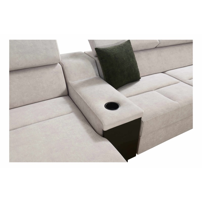 Sofá esquinero en forma de U Avanti V con función de cama, lámpara con puerto USB y tela de terciopelo, Whisper 3 + cuero ecológ Sofá esquinero en forma de U Avanti V con función de cama, lámpara con puerto USB y tela de terciopelo, Whisper 3 + cuero ecológ