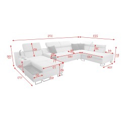 Sofá esquinero en forma de U Avanti V con función de cama, lámpara con puerto USB y tela de terciopelo, Whisper 3 + cuero ecológ Sofá esquinero en forma de U Avanti V con función de cama, lámpara con puerto USB y tela de terciopelo, Whisper 3 + cuero ecológ