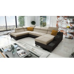 Luxus-Ecksofa in U-Form Avanti VI mit Schlaffunktion - Samt, Whisper 3 + schwarzes Kunstleder