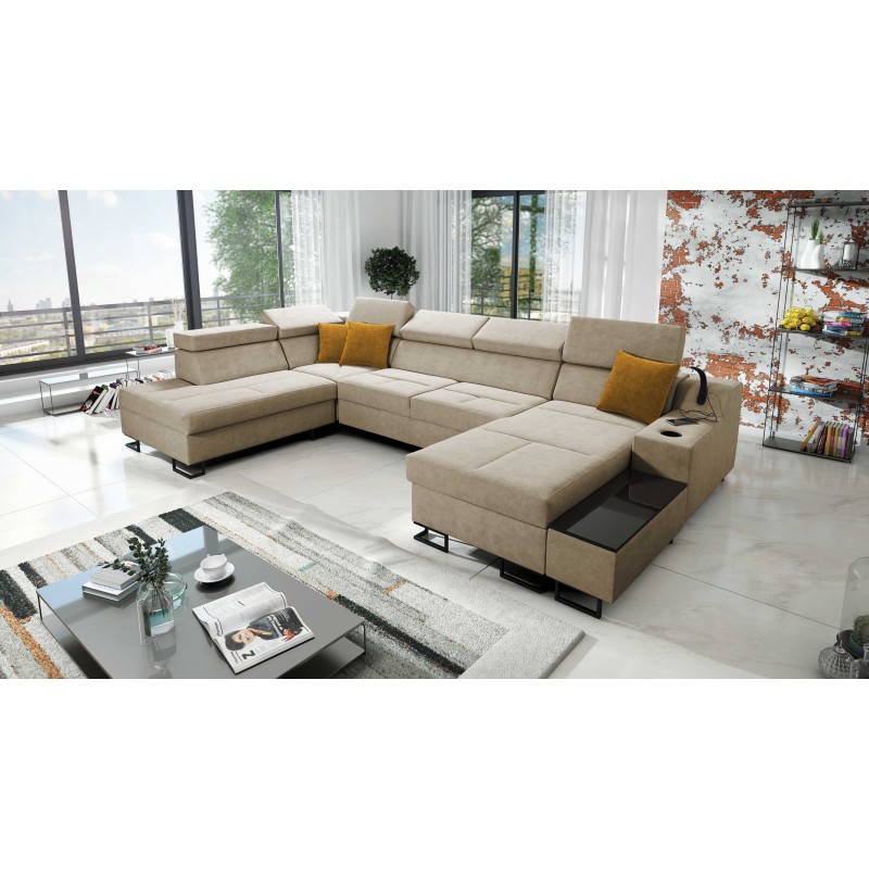Luxury U-Shaped Avanti VI Sofa with Sleeping Function - Velvet, Whisper 3
