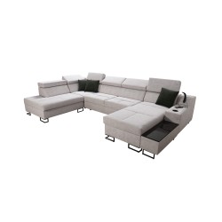 Luxuriöses U-förmiges Sofa Avanti VI mit Schlaffunktion - Samt, Whisper 9 + Ökoleder Luxuriöses U-förmiges Sofa Avanti VI mit Schlaffunktion - Samt, Whisper 9 + Ökoleder