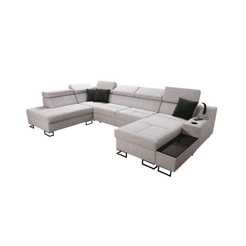 Luxuriöses U-förmiges Sofa Avanti VI mit Schlaffunktion - Samt, Whisper 9 + Ökoleder Luxuriöses U-förmiges Sofa Avanti VI mit Schlaffunktion - Samt, Whisper 9 + Ökoleder