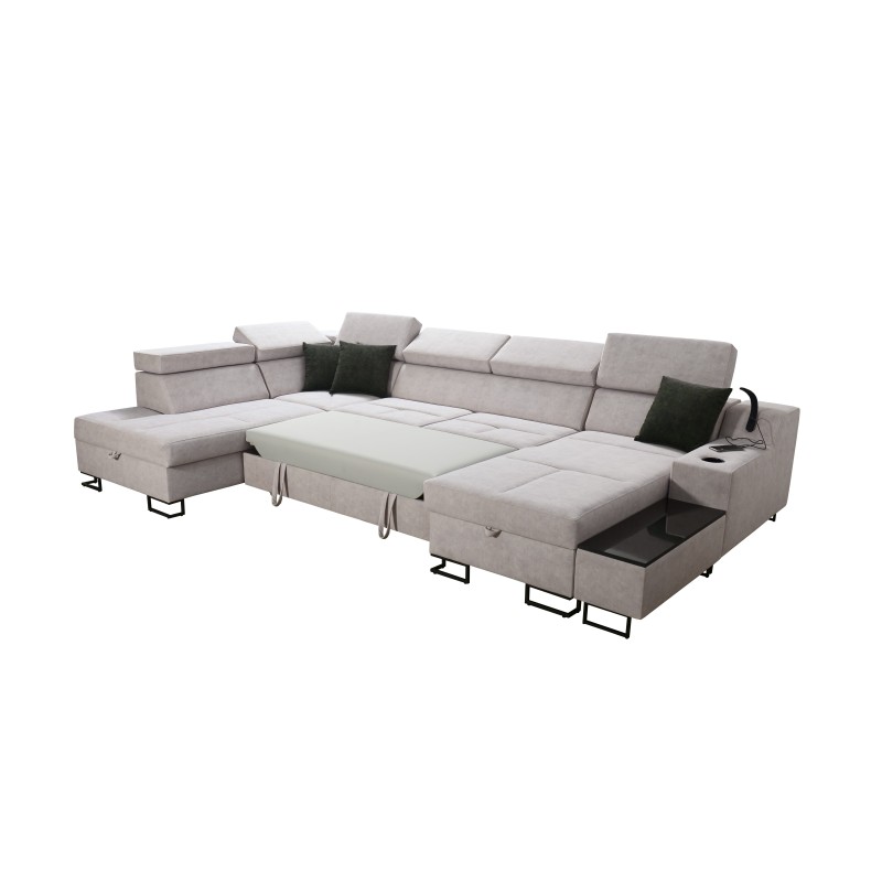 Luxuriöses U-förmiges Sofa Avanti VI mit Schlaffunktion - Samt, Whisper 9 + Ökoleder Luxuriöses U-förmiges Sofa Avanti VI mit Schlaffunktion - Samt, Whisper 9 + Ökoleder