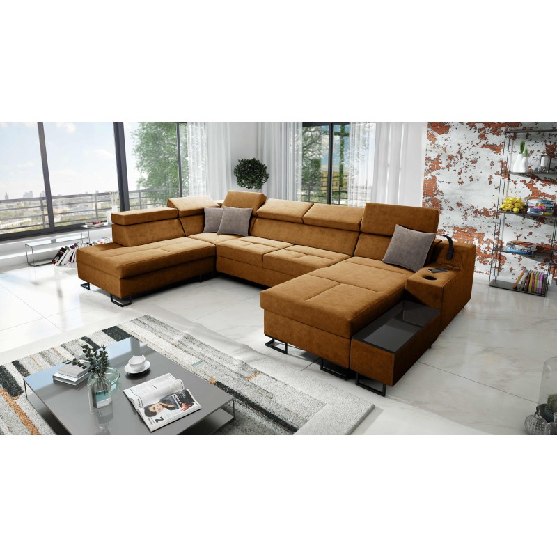 Sofá Esquinero de Lujo en Forma de U Avanti VI con Función de Cama - Terciopelo, Whisper 9 Sofá Esquinero de Lujo en Forma de U Avanti VI con Función de Cama - Terciopelo, Whisper 9