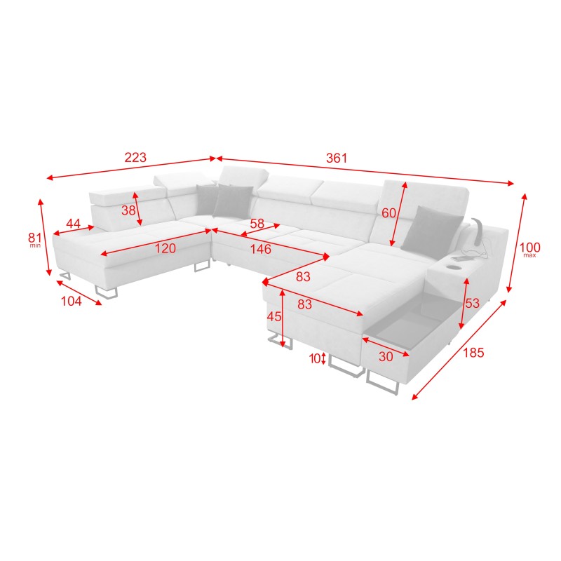 Luxus-Ecksofa in U-Form Avanti VI mit Schlaffunktion - Samt, Whisper 11 + Kunstleder Luxus-Ecksofa in U-Form Avanti VI mit Schlaffunktion - Samt, Whisper 11 + Kunstleder